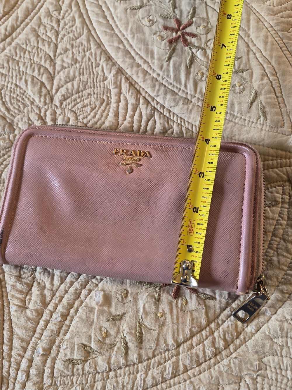 Prada Rose Pink Saffiano Zip Wallet with Gold Logo - Picture 3 of 8